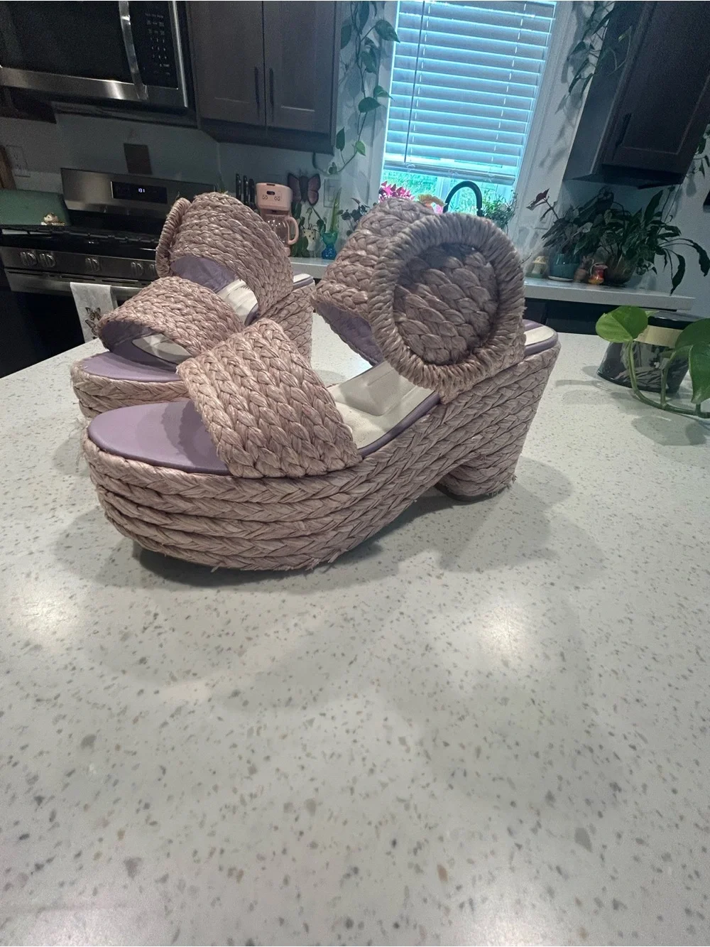 Woven Platform Sandals in Blush Pink - Women's Fashion Heels
